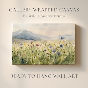 Canvas Wildflower Floral Art Print Wildflower Field Wall Art Watercolor Flower Field Canvas Farmhouse Decor for Floral Nursery Wall Art