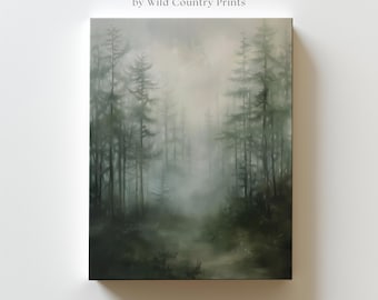 Large Forest Landscape Canvas Tree Painting Nature Wall Art Woodsy Picture Rustic Nature Wall Art Woods Painting Moody Forest Art Print Dark