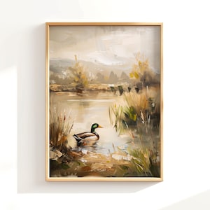 Afdrukbare wilde eend kinderkamer kunst, vintage eend olieverfschilderij, jongenskamer kunst, cadeau vogeljager, wildlife artwork, bosrijke wanddecoratie