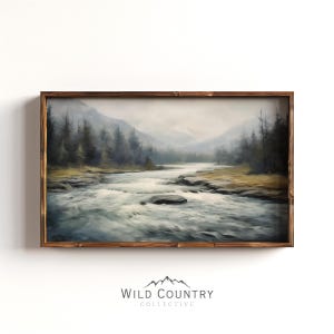 Rushing River Poster, Montana Wall Art, Log Cabin Decor, Vintage River Painting, Rustic Country Art, Flathead River Print, Montana Painting