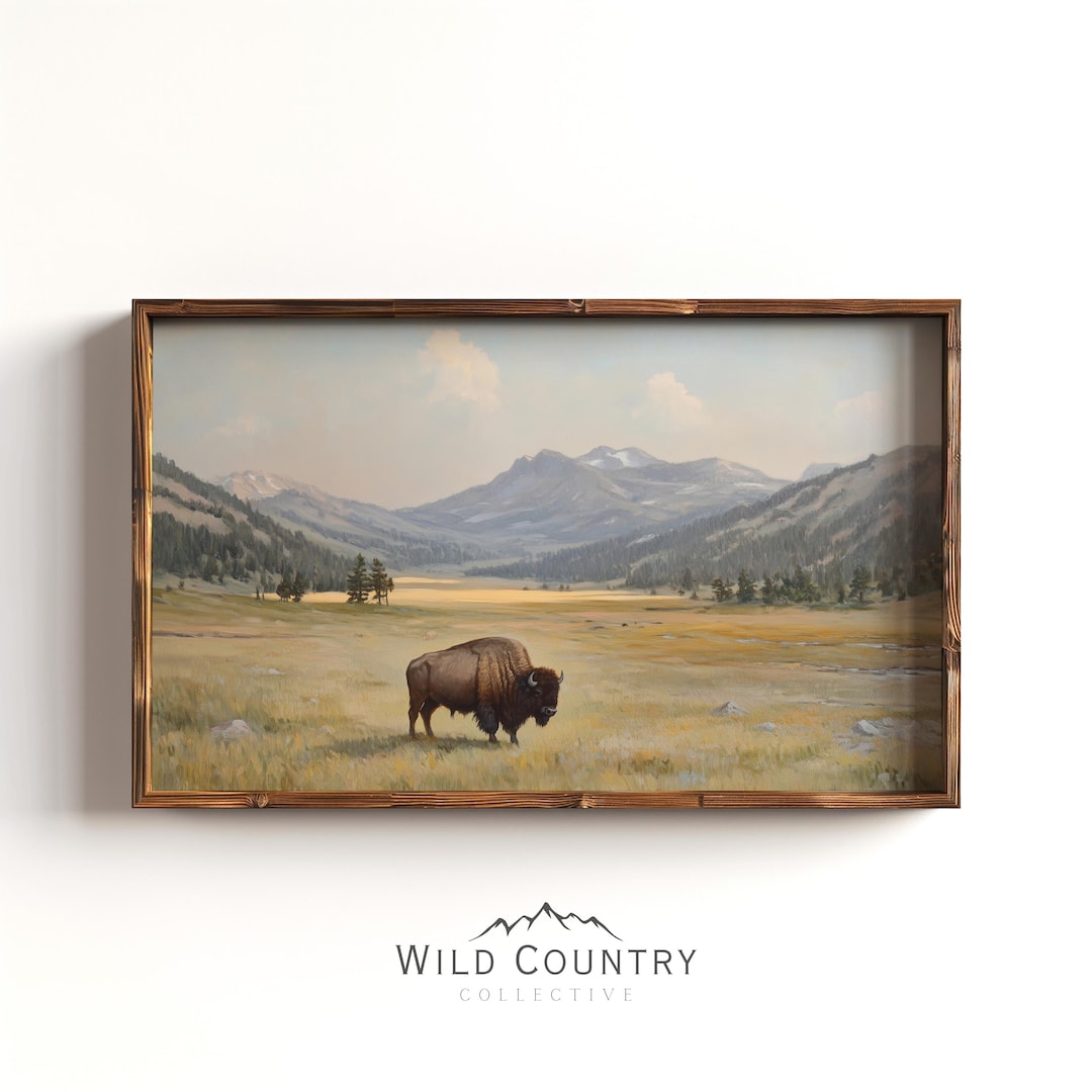 Yellowstone Bison Art Print, Vintage Buffalo Print, American Bison ...