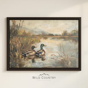 Framed Duck Print Vintage Mallard Duck Wall Art Canvas Rustic Cabin Decor Woodland Nursery Wall Art for Boy Bedroom Nursery Duck Painting