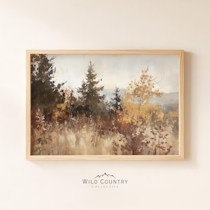 Abstract Autumn Leaves Print of Oil Painting, Farmhouse Decor, Forest Landscape Poster, Vintage Mountain Art, Autumn Decor, Fall Wall Art