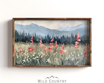 インディアンペイントブラシの花のボタニカルウォールアート、赤い野花のアートプリント、山のウォールアート、花の絵画、ヴィンテージインディアンペイントブラシプリント