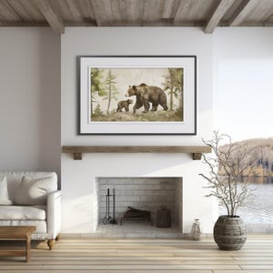 a picture of a bear and cub in a living room