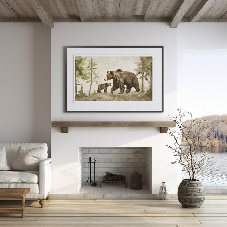 a picture of a bear and cub in a living room