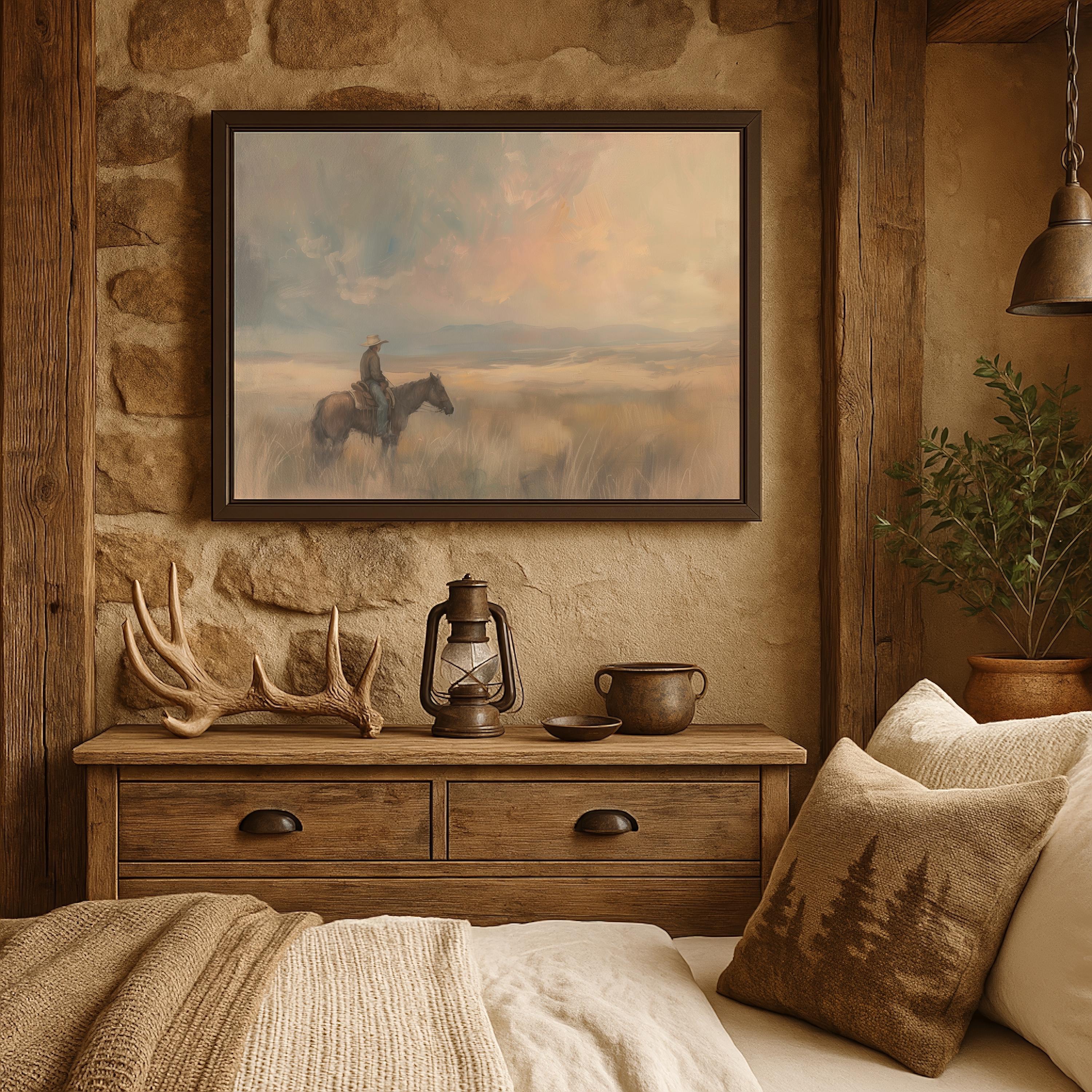 Framed Western Cowboy Painting Country Western Wall Art Vintage Cowboy ...