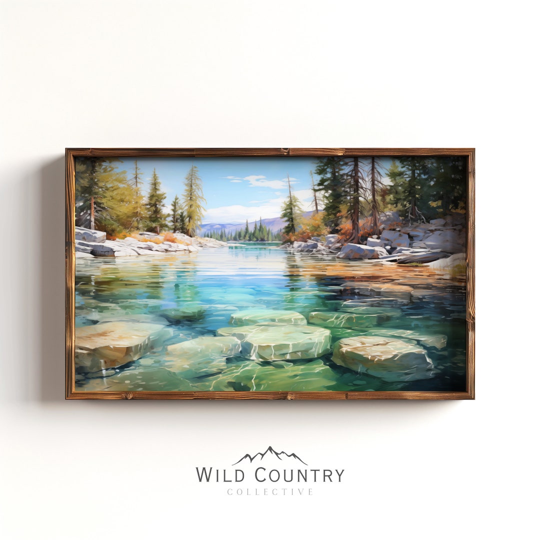 Printable Crystal Clear Lake Wall Art, Blue Lake Oil Painting, Montana ...