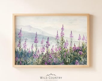 Muted Fireweed Print, Purple Wildflower Wall Art, Fireweed Flower Poster, Floral Botanical Print, Wildflower Field Watercolor Painting