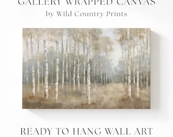 Autumn Aspens Canvas, Boho Wall Decor, Abstract Landscape Painting, Aspen Trees Painting, Muted White Trees Art, Country Farmhouse Decor