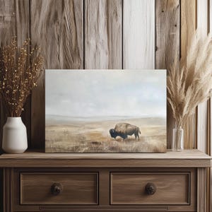 Amerikanischer Bison Gemälde Druck auf Leinwand, Berglandschaft, Wildtier Kunst, Western Bison Dekor, Vintage Büffel Leinwand