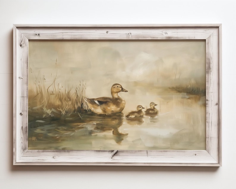 Mama Duck Painting, Woodland Nursery Decor, Mallard Duckling Nursery Art Poster Print, Bird Hunter Gift, Cabin Decor, Vintage Lake Wall Art image 9