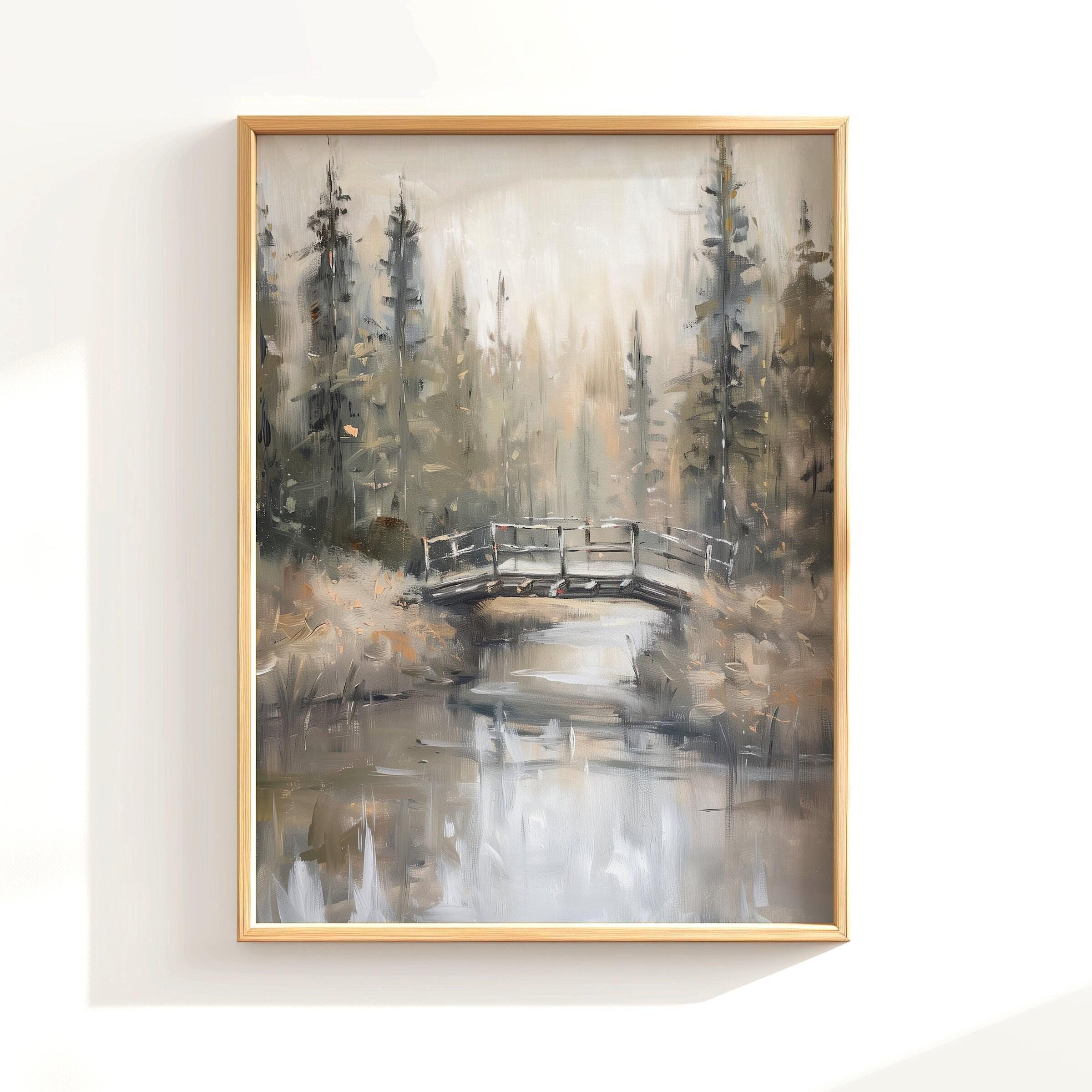 オールドウッドブリッジの油絵、ファームハウスの壁画、ヴィンテージの