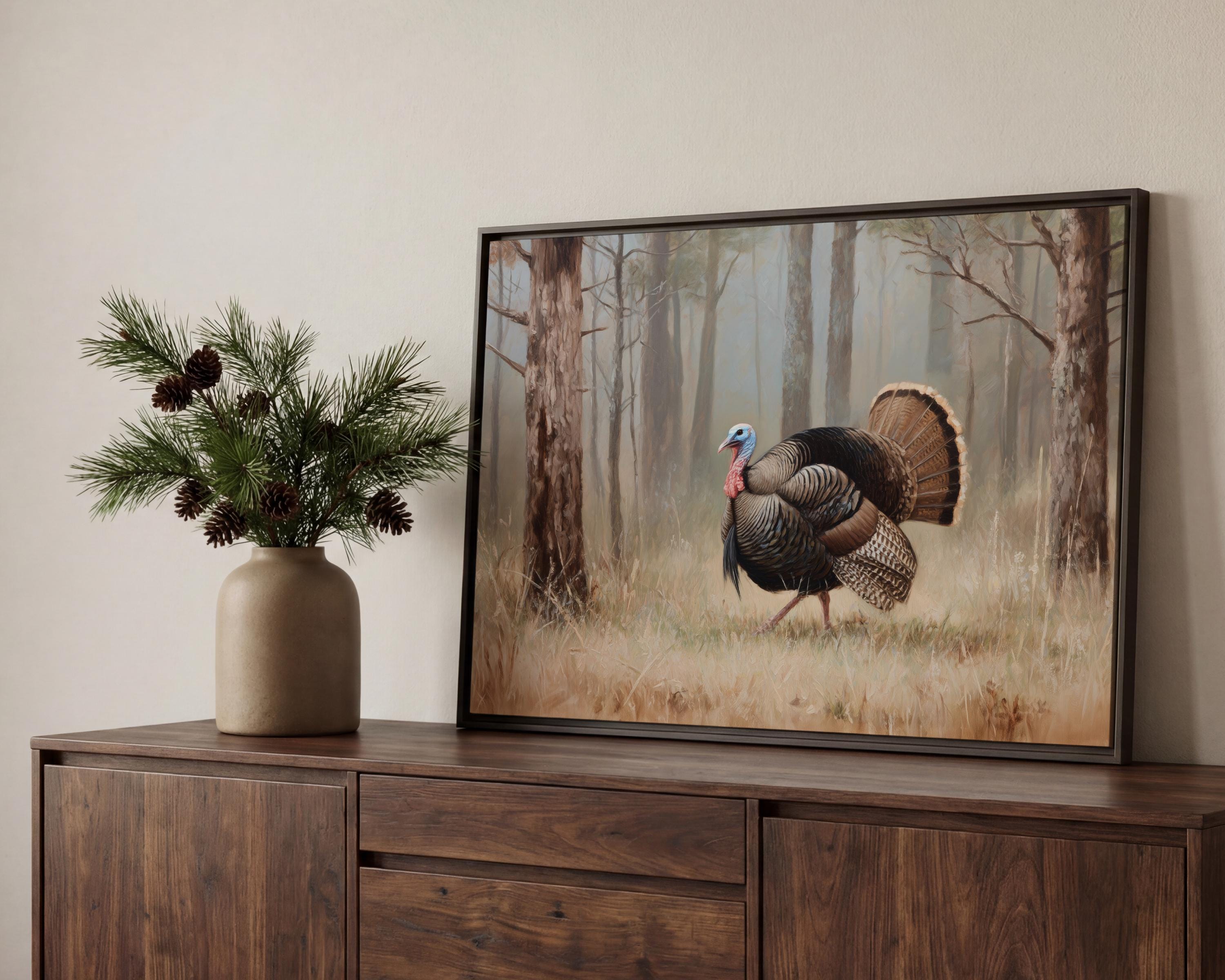 Framed Wild Turkey Forest Canvas Wall Art Woodland Wildlife
