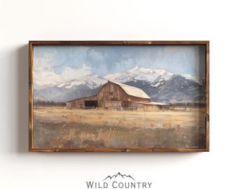 Old Wood Barn Painting, Rustic Barn Wall Art, Montana Farmhouse Art, Farm Scenery Poster Print, Rustic Home Decor, Countryside Stable Art