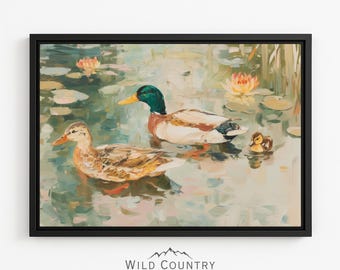 Framed Mallard Print Canvas Family Wall Decor Duck Painting Love