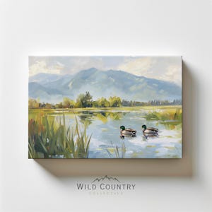 Retro Mallard Duck Matte Canvas, Duck Nursery Wall Art, Vintage Duck Painting on Canvas, Boys Bedroom Decor, Countryside Print, Cabin Decor