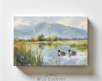 Retro Mallard Duck Matte Canvas, Duck Nursery Wall Art, Vintage Duck Painting on Canvas, Boys Bedroom Decor, Countryside Print, Cabin Decor