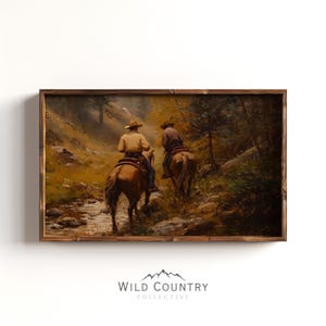 Vintage Cowboy Poster, Country Western Wall Art, Moody Cowboy Art, Countryside Print, Montana Art, Rustic Horse Painting, Farmhouse Decor