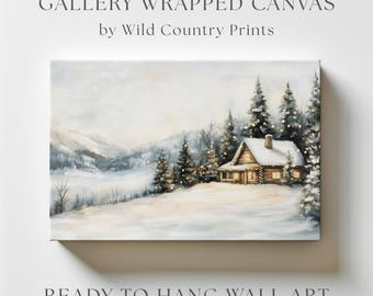 Winter Canvas Picture Snowy Forest Painting Winter Wall Art Canvas Vintage Snow Landscape Painting Large Art Print Cabin Decor Christmas Art