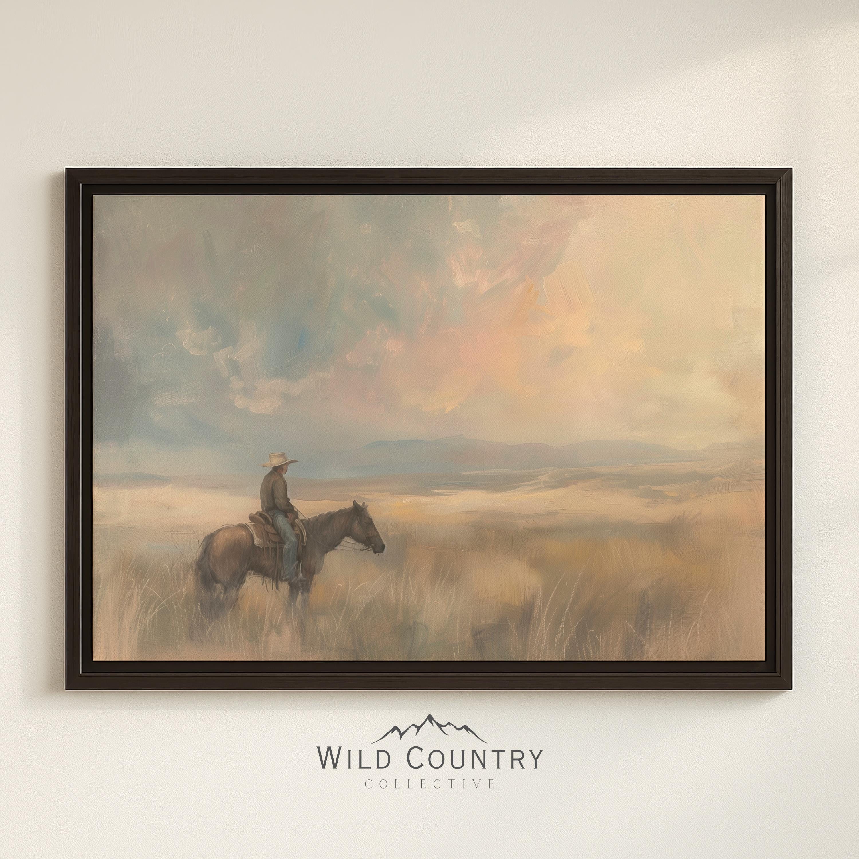 Framed Western Cowboy Painting Country Western Wall Art Vintage Cowboy ...