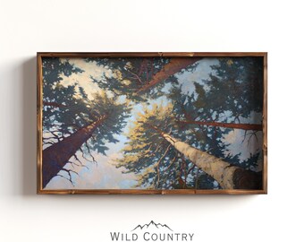Woodland Nature Art Print Nursery Wall Decor Forest Pine Tree Painting Vintage Nature Art Green Wall Hanging Forest Pine Tree Print Rustic