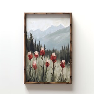Red Wildflower Art Print, Indian Paintbrush Wildflowers, Mountain Wall Art, Moody Wall Art, Vintage Indian Paintbrush Print, Floral Painting