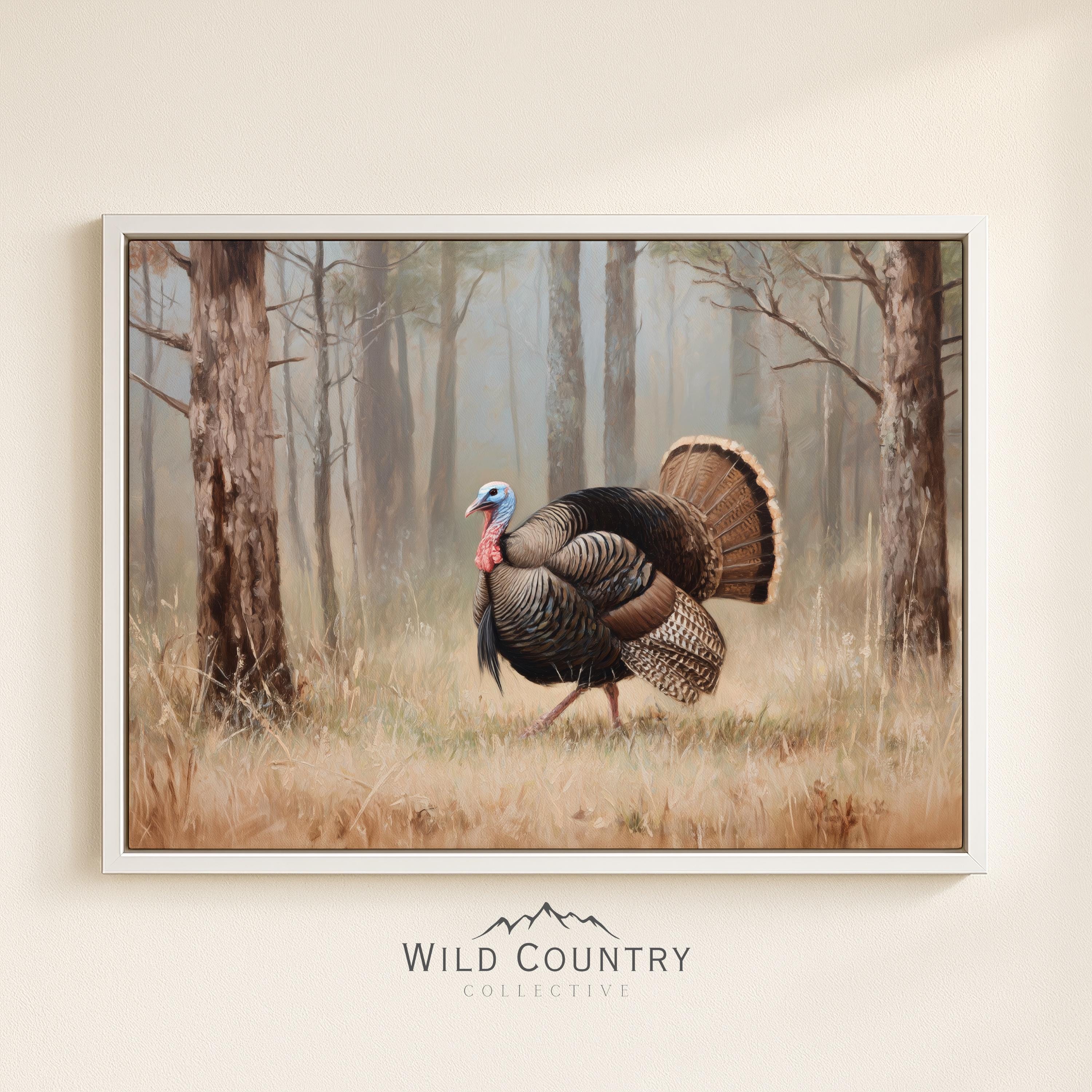 Framed Wild Turkey Forest Canvas Wall Art Woodland Wildlife