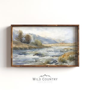River Rapids Painting, Watercolor Landscape Poster Print, Farmhouse Decor, Watercolor Wall Art, Vintage Nature Print, River Runs Through It