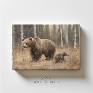 Mama Bear Canvas, Bear Cub Print, New Mom Baby Gift, Brown Bear Nursery Wall Art, Woodland Nursery Decor, Vintage Kids Room Wall Art