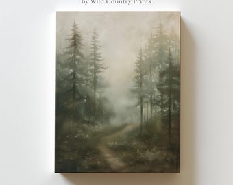 Woods Canvas Large Forest Landscape Wall Art Nature Pine Tree Picture Woods Painting Forest Wall Decor Cabin Mantle Artwork Moody Pine Tree
