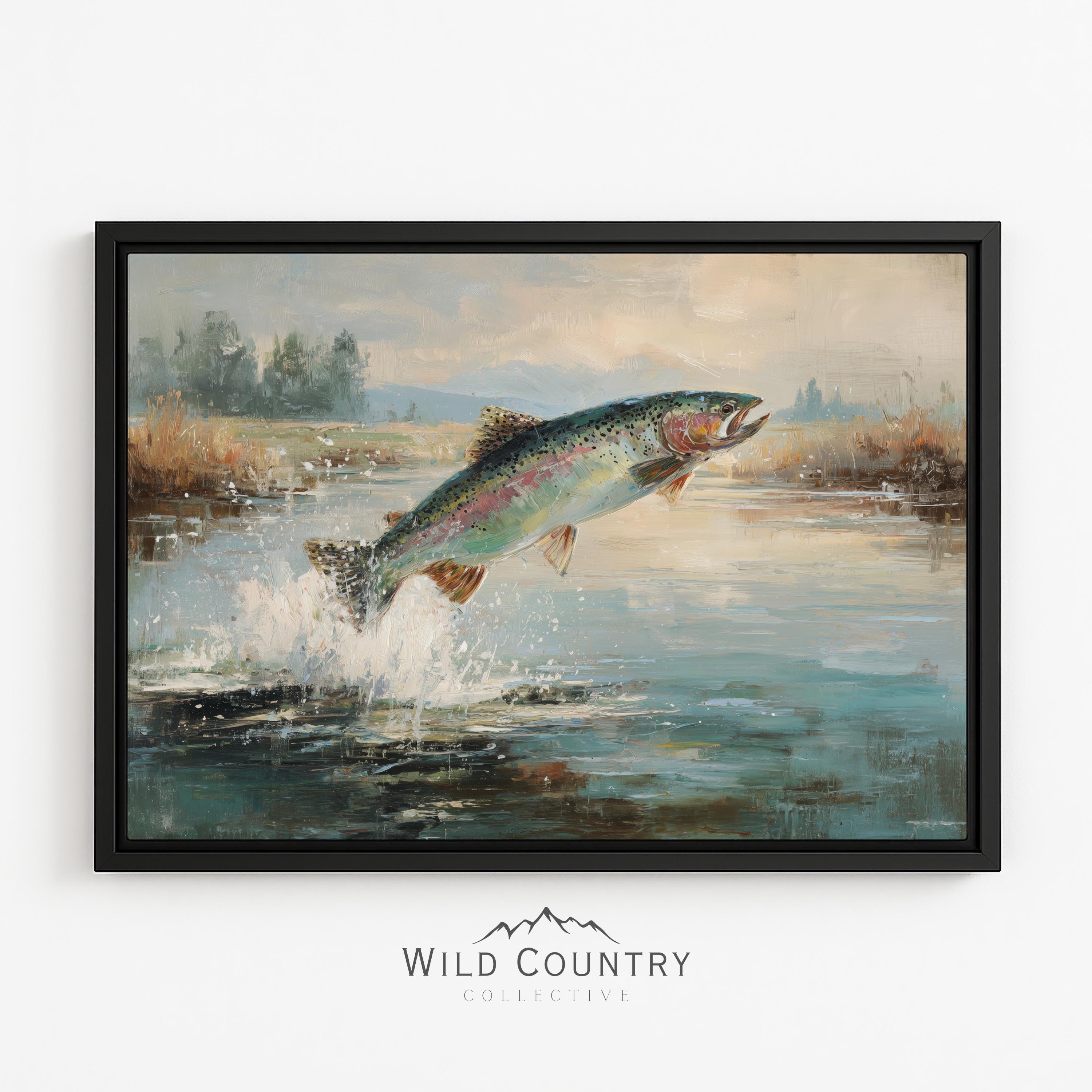 Boîte D'ombre Murale Vintage – Truite Arc-en-ciel, Pêche à La Mouche, Bois 10x9x2