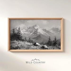 Printable Antique Bitterroot Mountains Painting, Montana Art, Vintage Mountain Print, Forest Landscape Painting, Cabin Decor, Rustic Decor