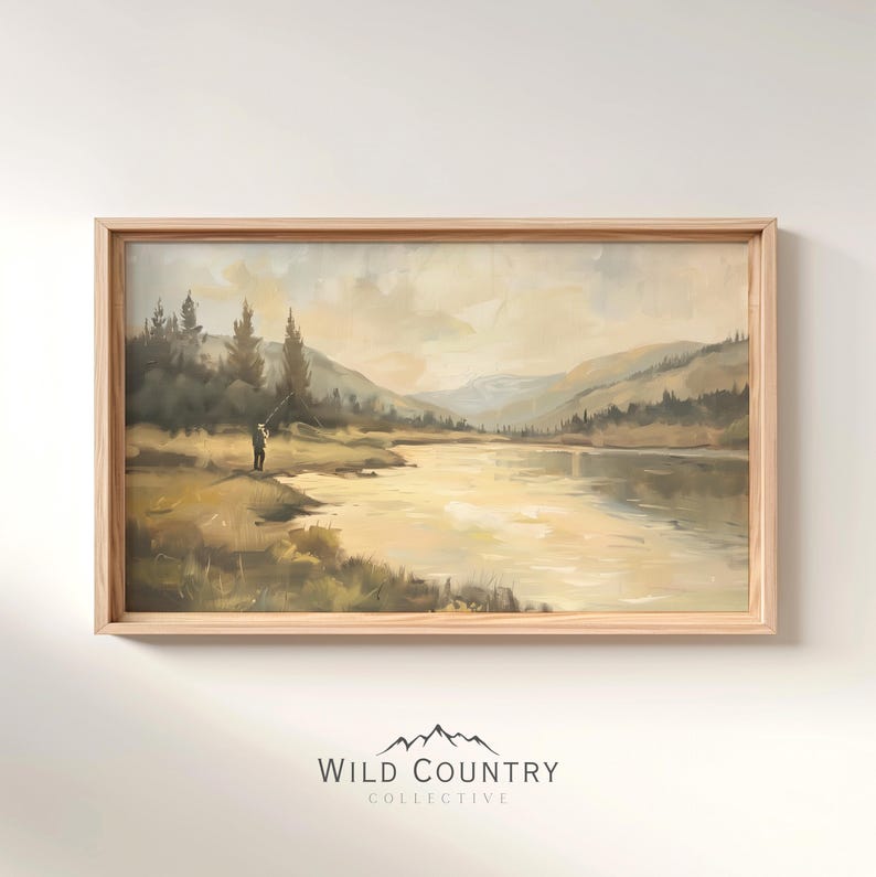 Fly Fishing Vintage Painting, Montana Oil Painting, Fisherman Decor, Vintage Fishing Art Print, River Runs Through It, Boys Bedroom Print image 7