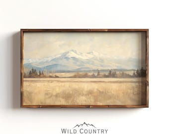 Printable Rocky Mountain Painting, Mountain Range Print, Montana Art, Vintage Landscape Digital Print, Kalispell Montana, Rustic Cabin Decor
