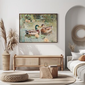 Love Birds Mallard Ducks Oil Painting, His & Hers Gift, Vintage Duck Poster Print, Mallard Duck Decor, Farmhouse Wall Art, Gift for Couples image 9