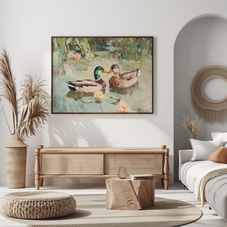 Love Birds Mallard Ducks Oil Painting, His & Hers Gift, Vintage Duck Poster Print, Mallard Duck Decor, Farmhouse Wall Art, Gift for Couples image 9