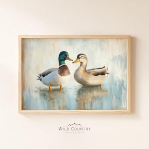Love Birds Mallard Ducks Poster Print, Gift for Couples, Farmhouse Decor, Mallard Duck Wall Art, Vintage Duck Oil Painting, His & Hers Gift