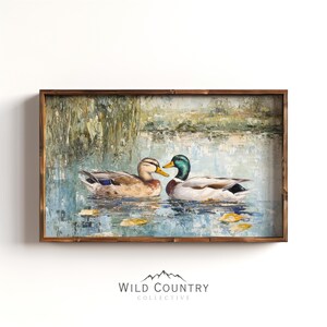 Love Mallard Couple Art Print Vintage Duck Print His and Hers Mallard Duck Decor for Couple Gift Farmhouse Wall Art Mallard Duck Painting image 1