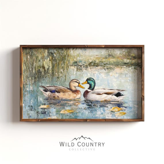 Love Mallard Couple Art Print Vintage Duck Print His and Hers Mallard Duck Decor for Couple Gift Farmhouse Wall Art Mallard Duck Painting