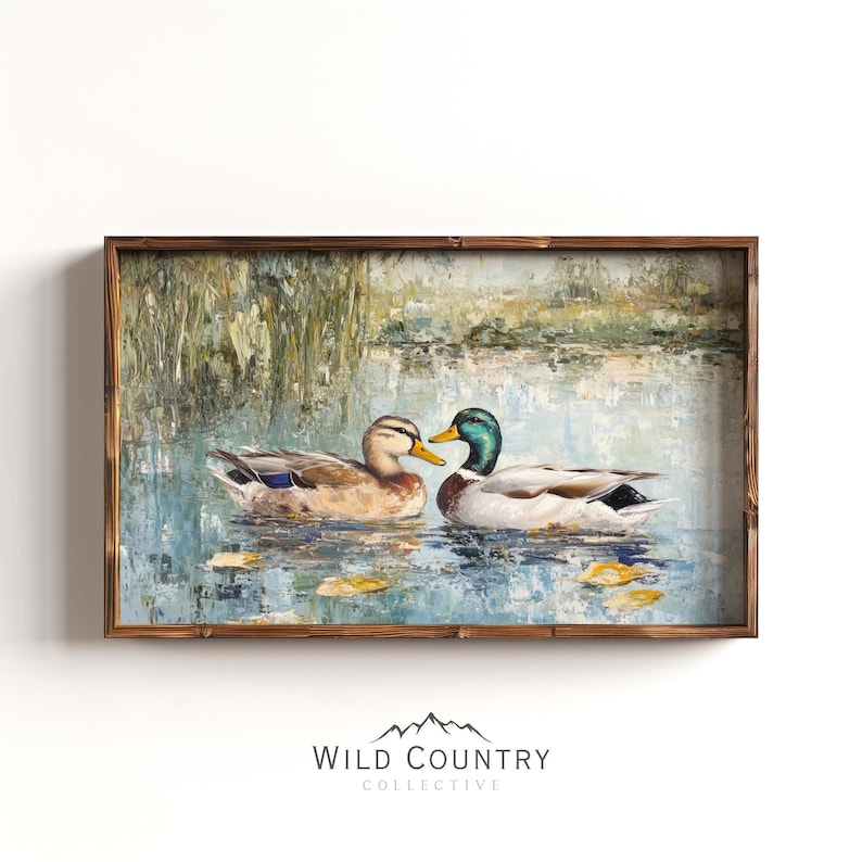 Love Mallard Couple Art Print Vintage Duck Print His and Hers Mallard Duck Decor for Couple Gift Farmhouse Wall Art Mallard Duck Painting image 1