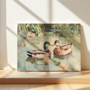 Love Birds Mallard Ducks Oil Painting, His & Hers Gift, Vintage Duck Poster Print, Mallard Duck Decor, Farmhouse Wall Art, Gift for Couples image 13