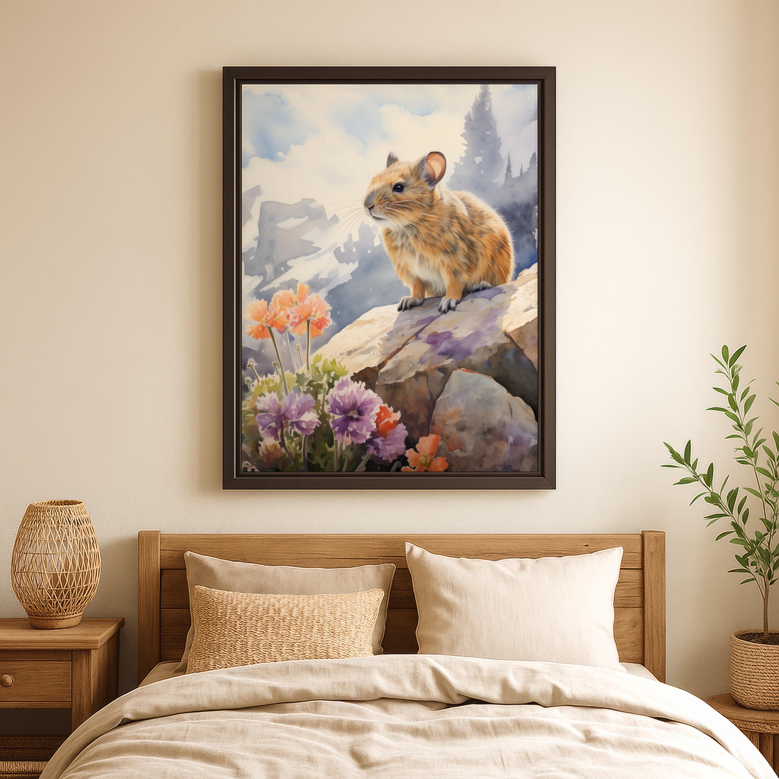 Montana Pika Painting Framed Mountain Painting Farmhouse Floral