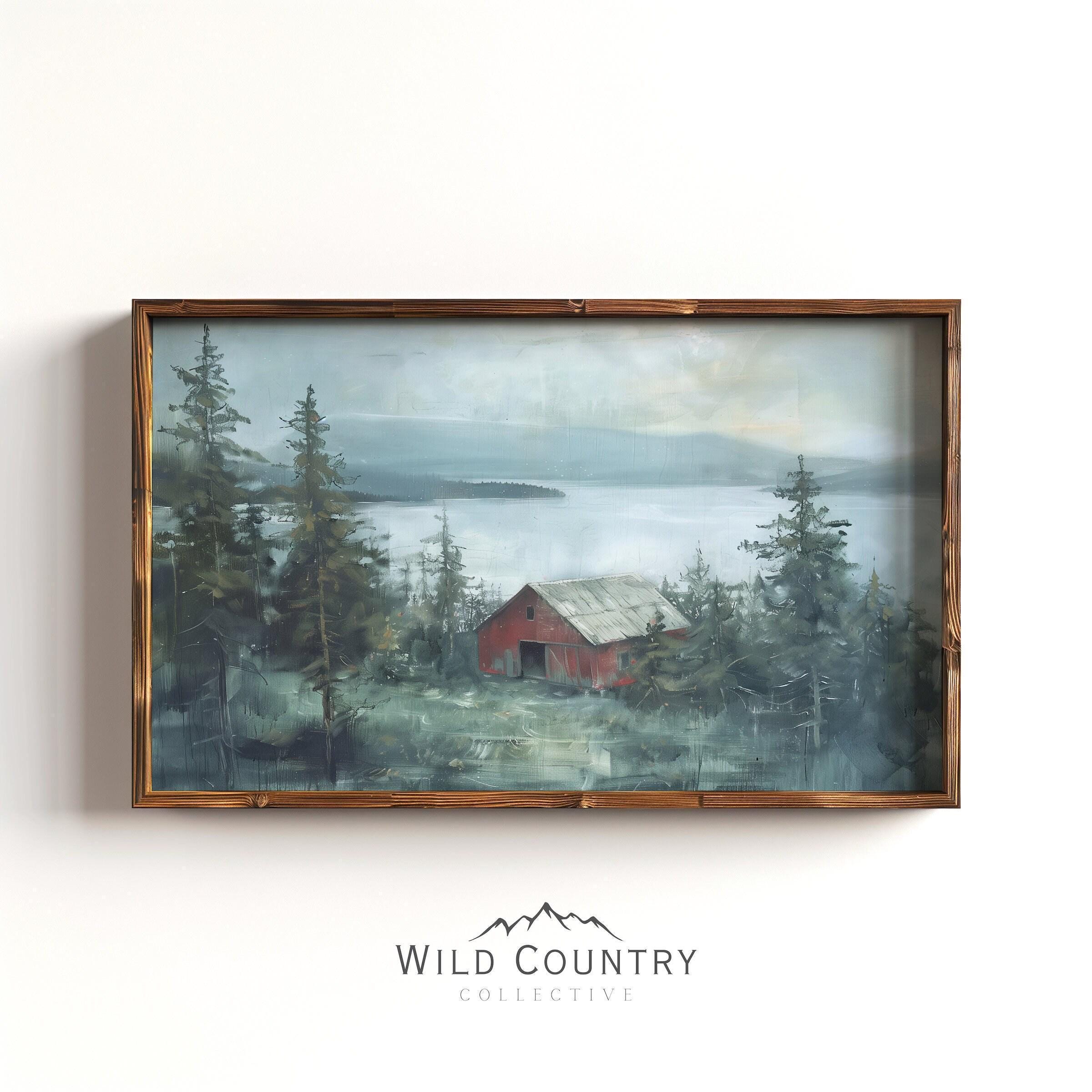 Antike alte rote Scheune Malerei Bauernhaus Kunst rustikale See Malerei  Stimmungsvoll Montana Kunst Wald Druck Kabine Schlafzimmer Blauer See Druck  - Etsy Schweiz, image size:2400x2400