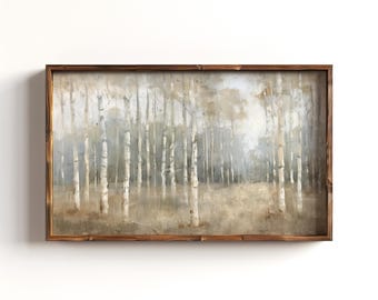 Autumn Aspens Art Print, Muted White Trees Wall Art, Boho Decor, Aspen Trees Painting, Country Farmhouse Decor, Abstract Landscape Painting
