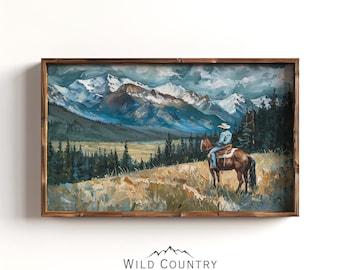 Vintage Cowboy Print Western Wall Art Gift for Cowboy Montana Painting Rustic Horse Painting for Western Bedroom Antique Horse Art Print