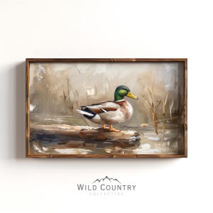 Printable Mallard Duck Pond Wall Art, Bird Hunter Gift, Man Cave Decor, Vintage Duck Oil Painting, Countryside Print,  Rustic Cabin Decor