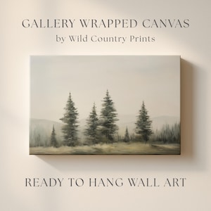 Pine Tree Wall Art Evergreen Tree Print Canvas Forest Painting Vintage Pine Tree Print Ready to Hang Woodland Art Bedroom Cabin Decor Rustic