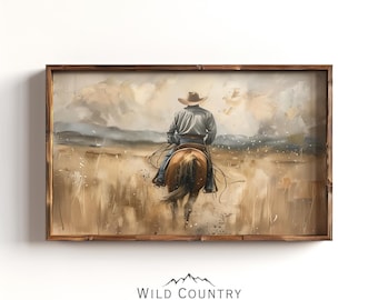 Vintage Western Cowboy Painting Print Montana Wall Art Rodeo Cowboy Western Wall Art Rustic Painting Horse Country Farmhouse Wall Decor