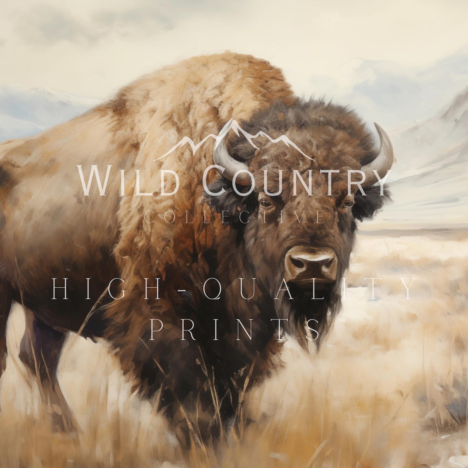 Vintage Buffalo Matte Canvas, American Bison Oil Painting Print on ...